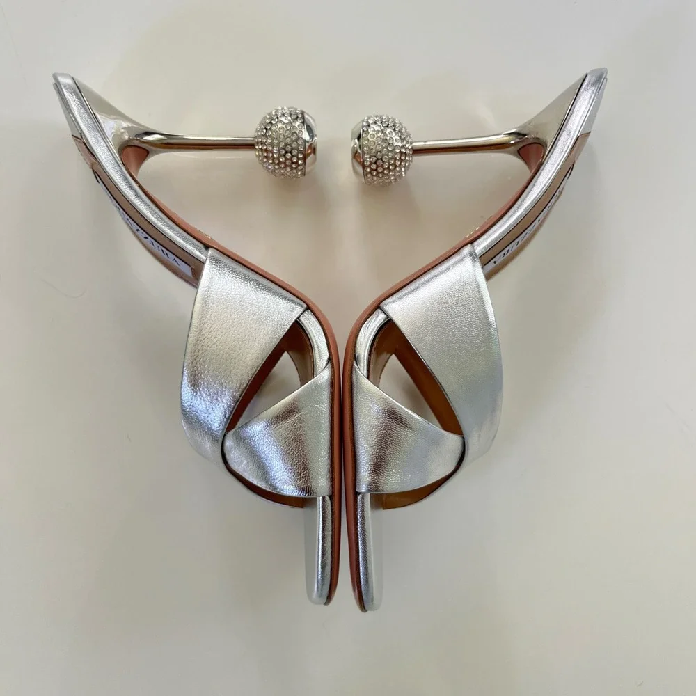 Aquazzura 10th Anniversary Yes Darling 95 Mule in Silver - Picture 8 of 13